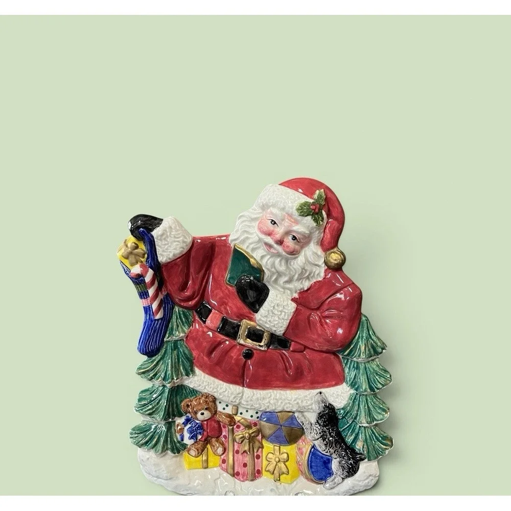 Fitz & Floyd Omnibus 1996 Santa Claus Canape Snack Desert Cookie Plate Bowl Xmas